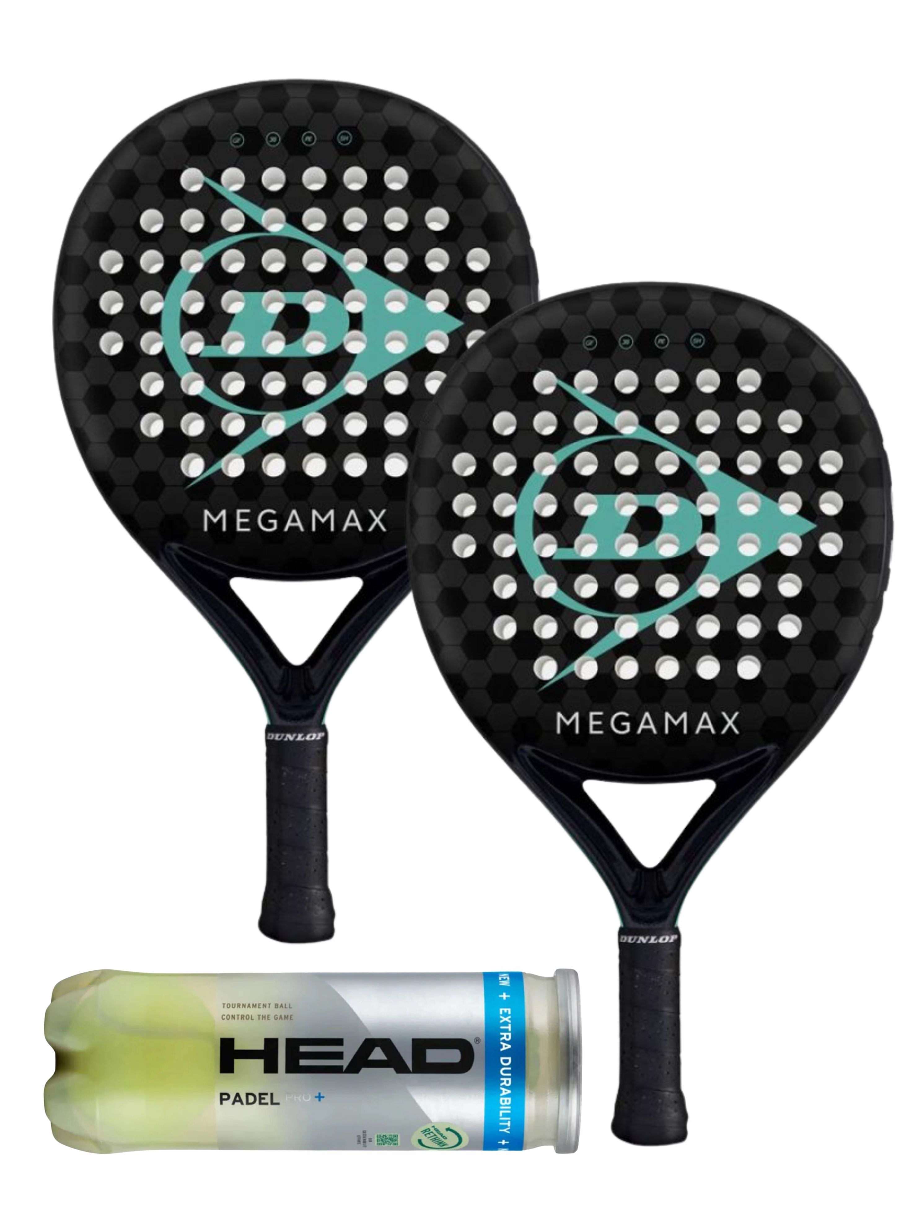 DUNLOP | MegaMax 2 x Padel Rackets + HEAD Ball Set